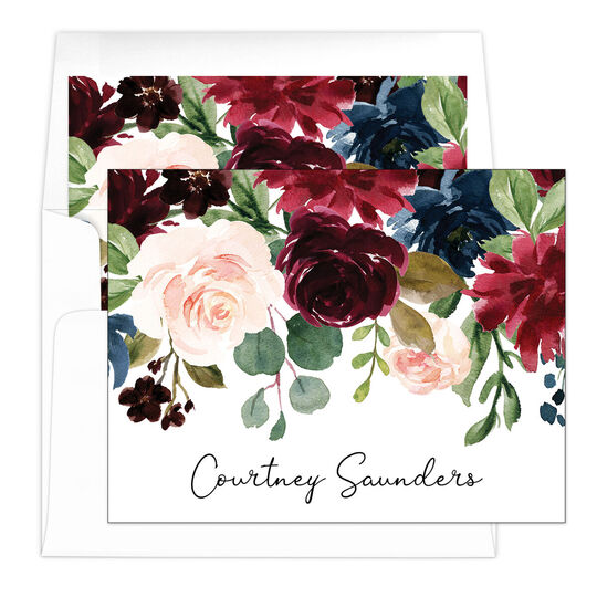 Burgundy Floral Topper Folded Note Cards